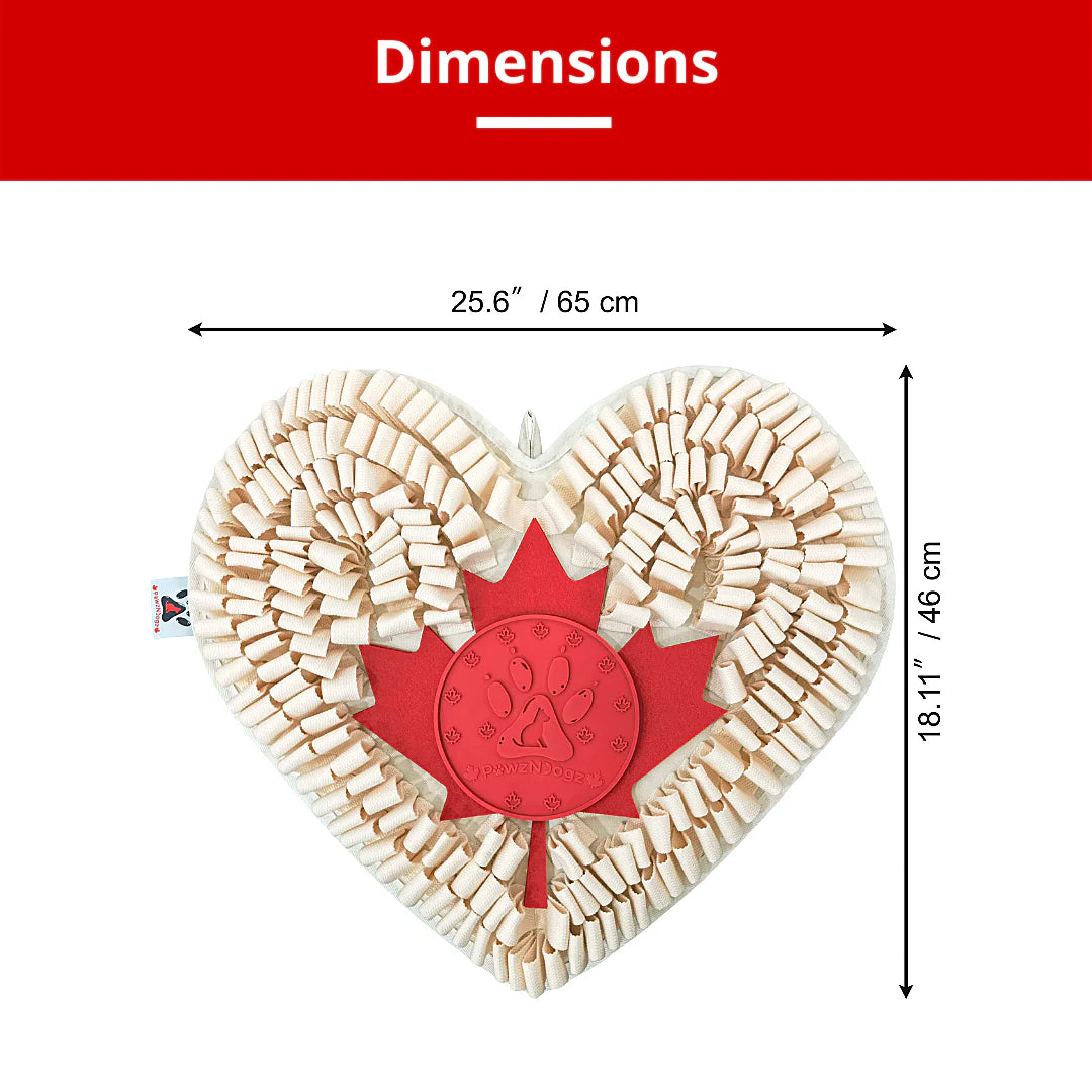 The snuffle mat measures 25.6 in x 18.11 in, making it ideal for small to large breeds, offering ample space for interactive play and sniffing fun!