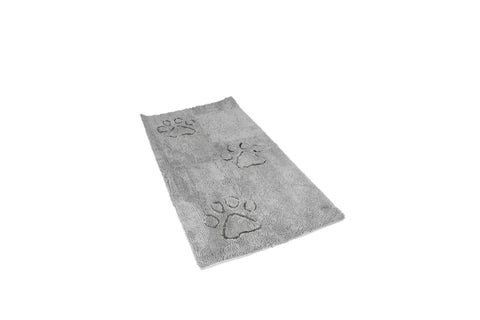 A high-quality image of the Dirty Dog Door Mat runner in silver grey, showcasing its colour and design.