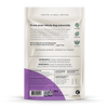 A detailed view of the ingredient list and guaranteed analysis, showcasing all-natural, single-ingredient treats with no fillers or preservatives.
