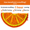 "Illustration showing how 10 minutes of snuffling on the Pawz N Dogz Snuffle Mat equals 1 hour of physical exercise for a dog."