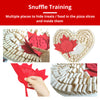 A detailed view of the mat with detachable pieces, including a removable maple leaf and a silicone lick pad for added enrichment.