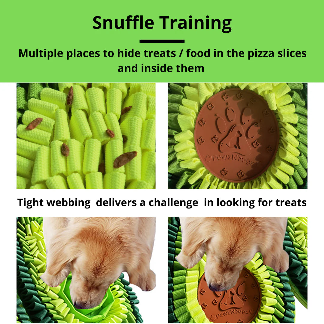 The snuffle mat features a removable food-grade silicone lick pad, making it versatile for different enrichment activities.
