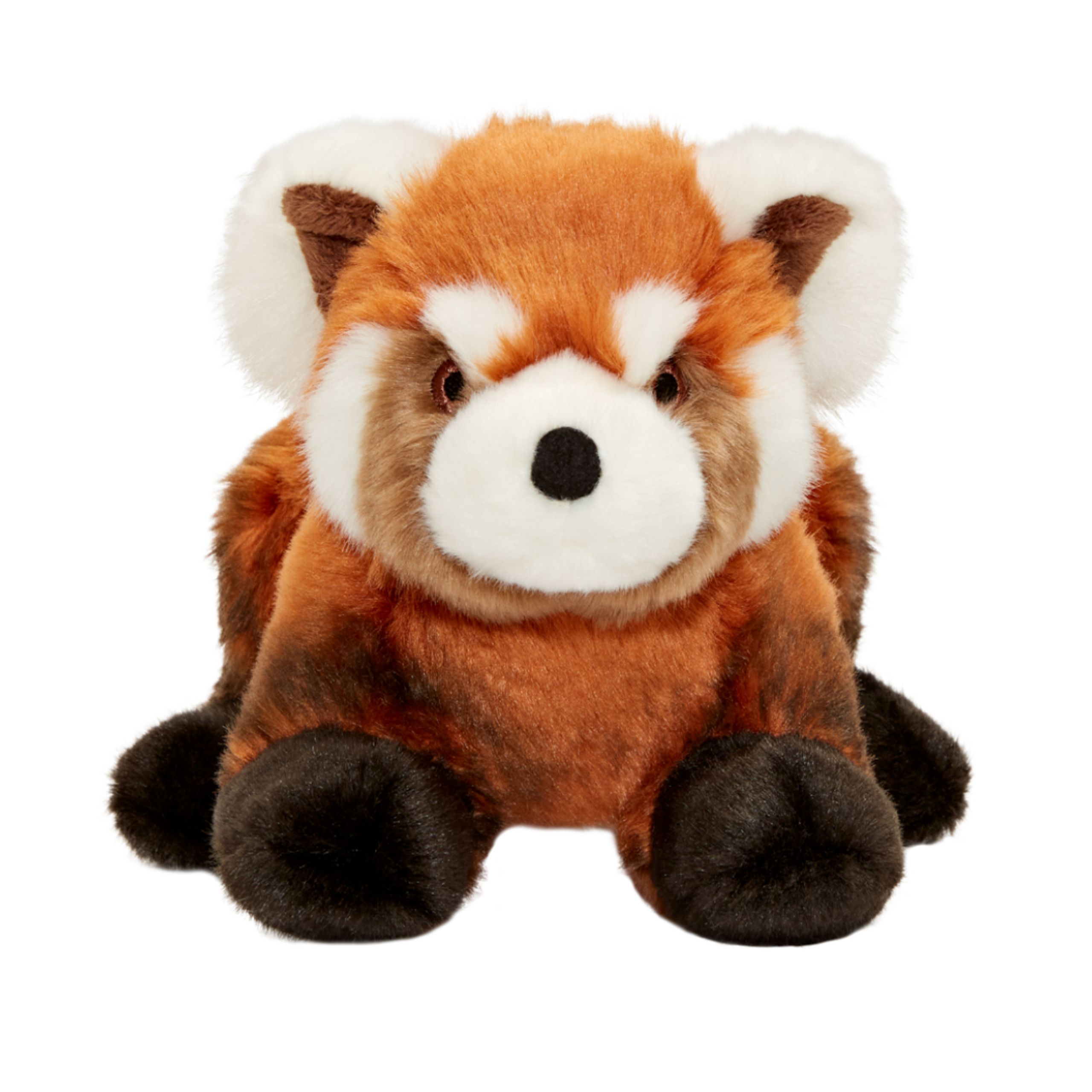 Close-up of Archie Red Panda toy’s friendly face, long striped tail, and stitched features, highlighting its safe, soft exterior and appeal for dogs who love plush playmates.