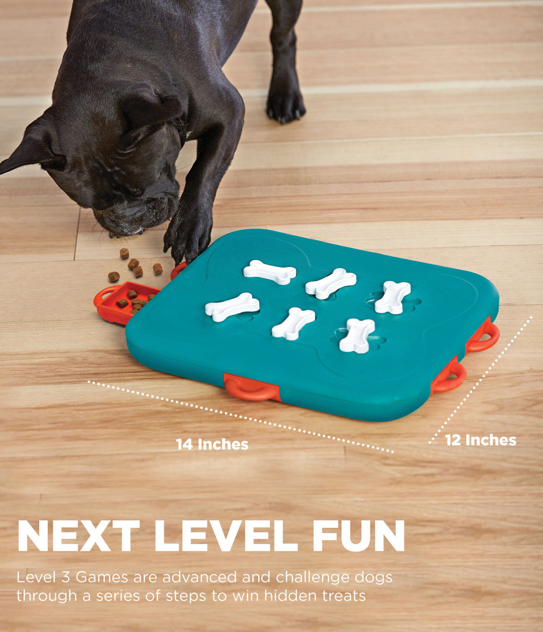 A dog actively engaging with the Dog Casino puzzle toy, demonstrating its ability to reduce boredom and improve focus.