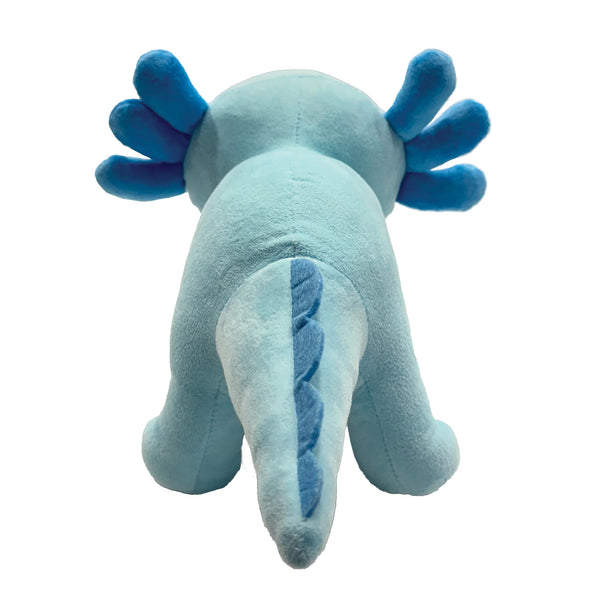 Back view of the large blue Axolotl Plush featuring the plush detailing, ample stuffing, and cuddly finish that appeals to dogs who love hugging their toys.