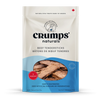 Close-up of Crumps' Naturals Beef Lung Tendersticks packaging, highlighting its all-natural, single-ingredient beef recipe, high protein, and Canadian-made quality.