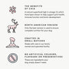 Image highlighting the benefits of the treat including the different ingredients and small batches.
