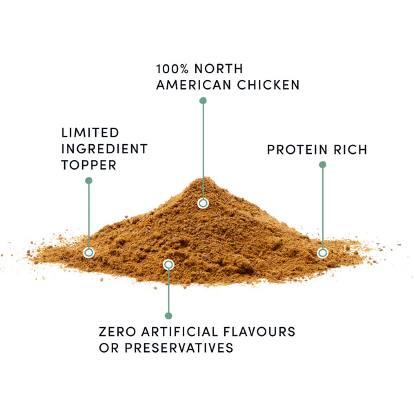 A zoomed-in image of Crumps - Chicken Sprinkles, showing the fine texture that makes it easy to mix into meals for added flavour and nutrition.