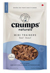 Front of Crumps Mini Trainers Dog Treats - Beef bag showing all-natural ingredients.