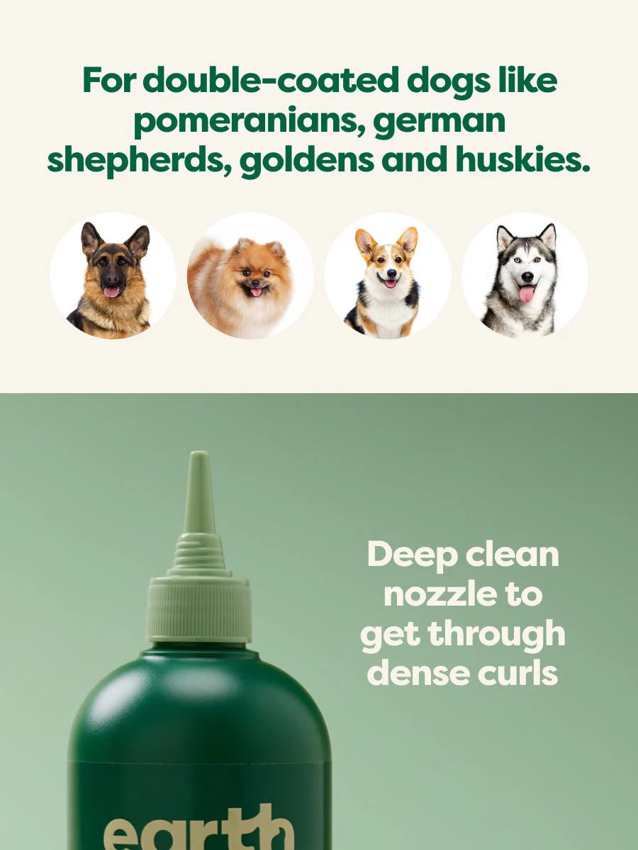 Earth Rated 3-in-1 Shampoo for Double Coated Dogs like Pomeranians, german shepherds, goldens and huskies.