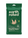 Front view of Earth Rated Dog Ear Wipes, highlighting their soothing aloe formula.