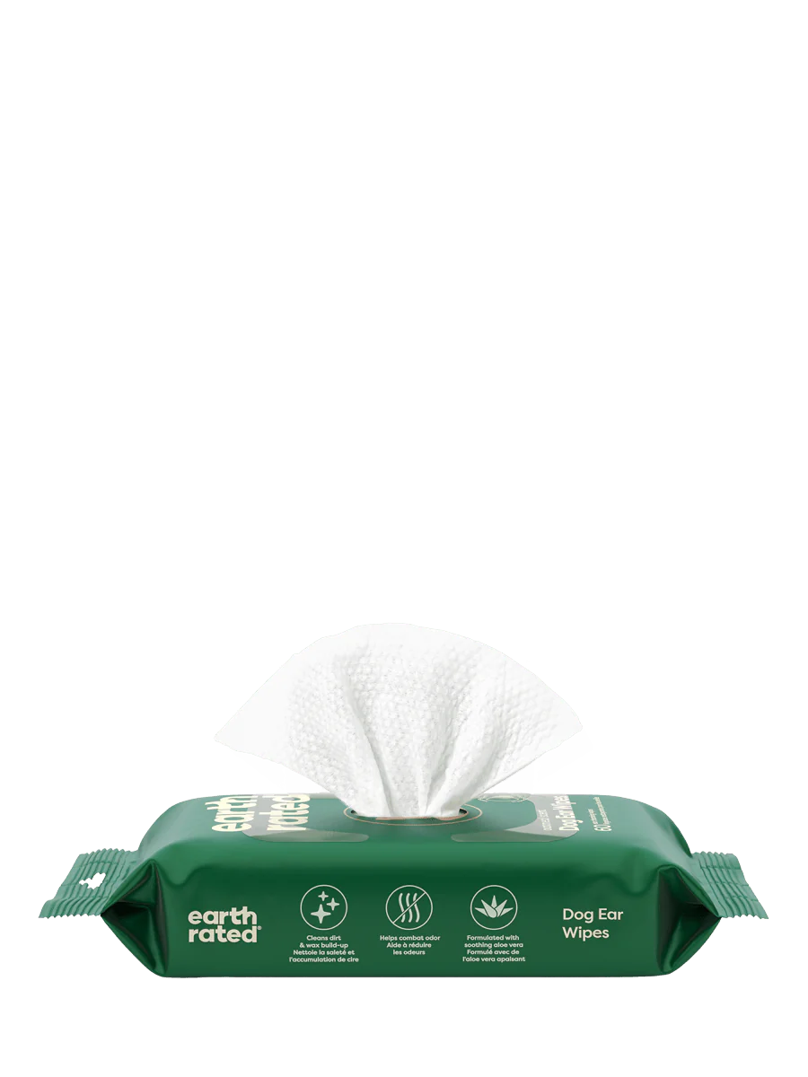 Earth Rated Dog Ear Wipes showing the package on how the wipes come out of the package.