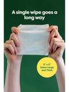Earth Rated Dog Eye and Ear Wipes showing a single wipe goes a long way. The 5" x 5" wipes are extra large and thick.