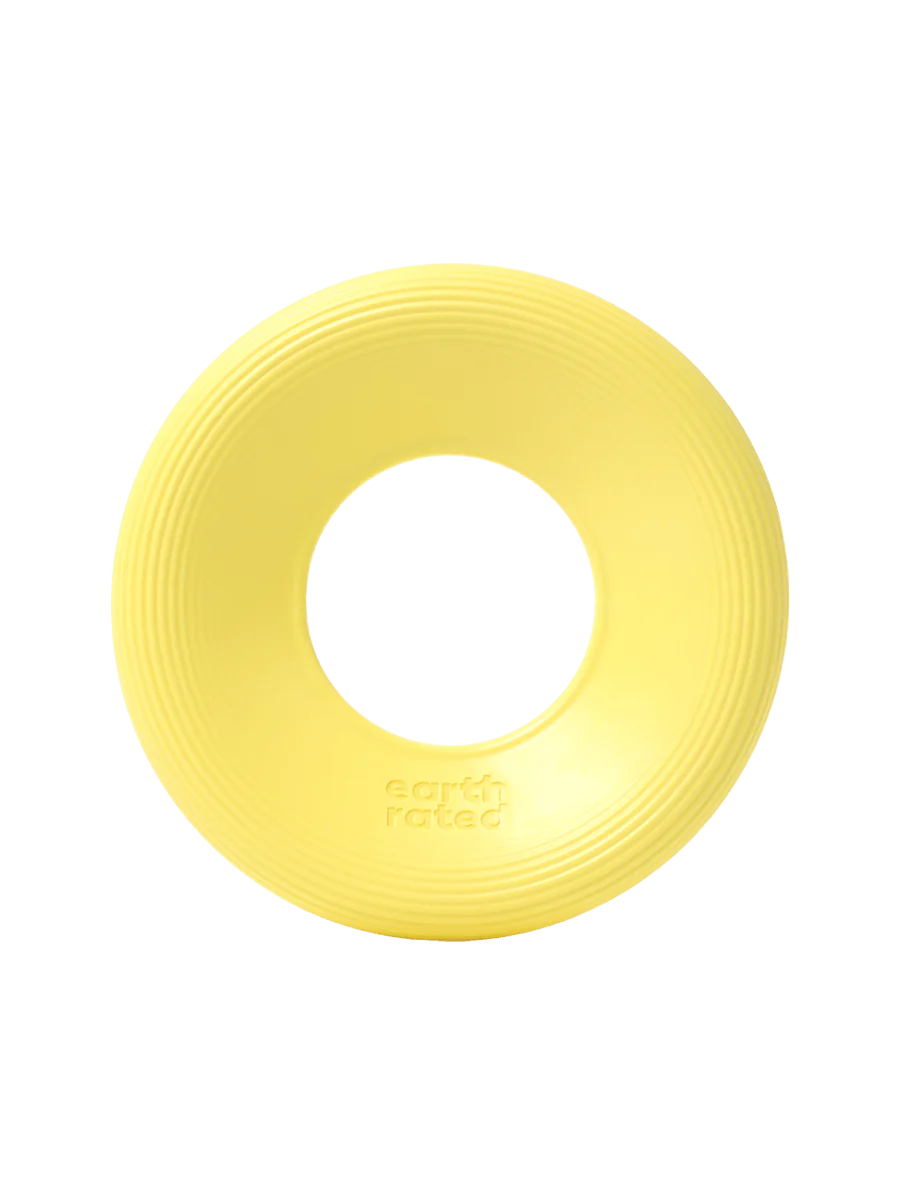 Front view of Earth Rated Fly Toy showing its rolled edge design and yellow colour.