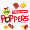 An image displaying the Etta Says Snicky Snaks Bacon & Cheese Poppers flavor, emphasizing the combination of savory bacon and creamy cheese in a crunchy snack.