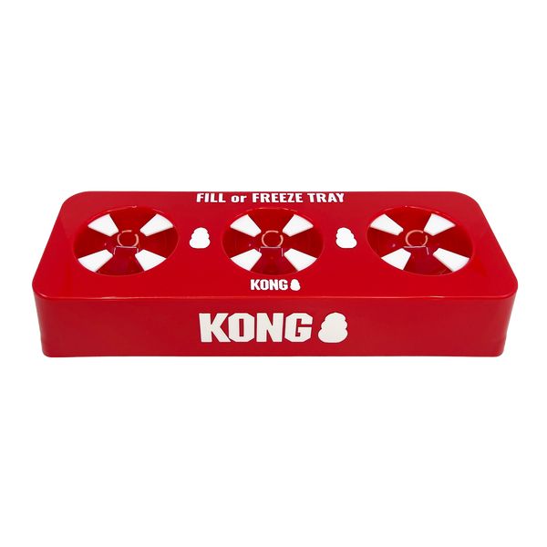 "Close-up of the KONG Day Fill and Freeze Tray's silicone flaps holding KONG toys upright."