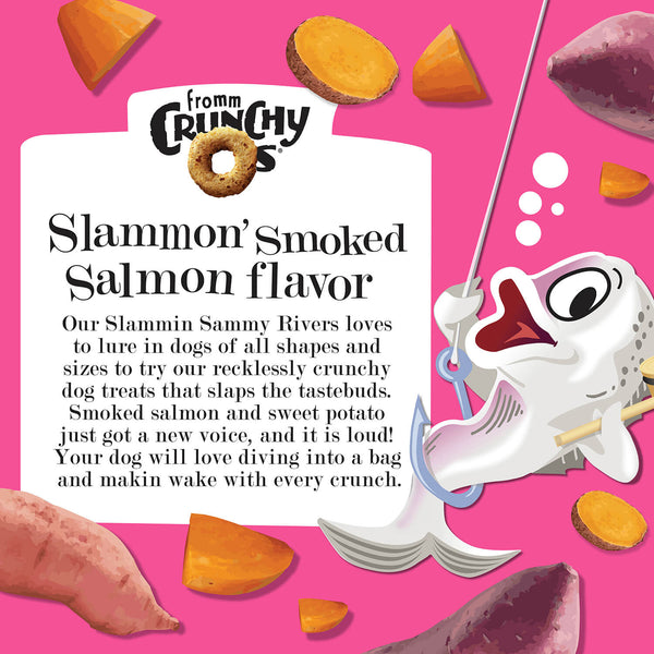 Fromm Crunchy O's Dog Treats Slammon Smoked Salmon are recklessly crunchy and slaps your dogs tastebuds.