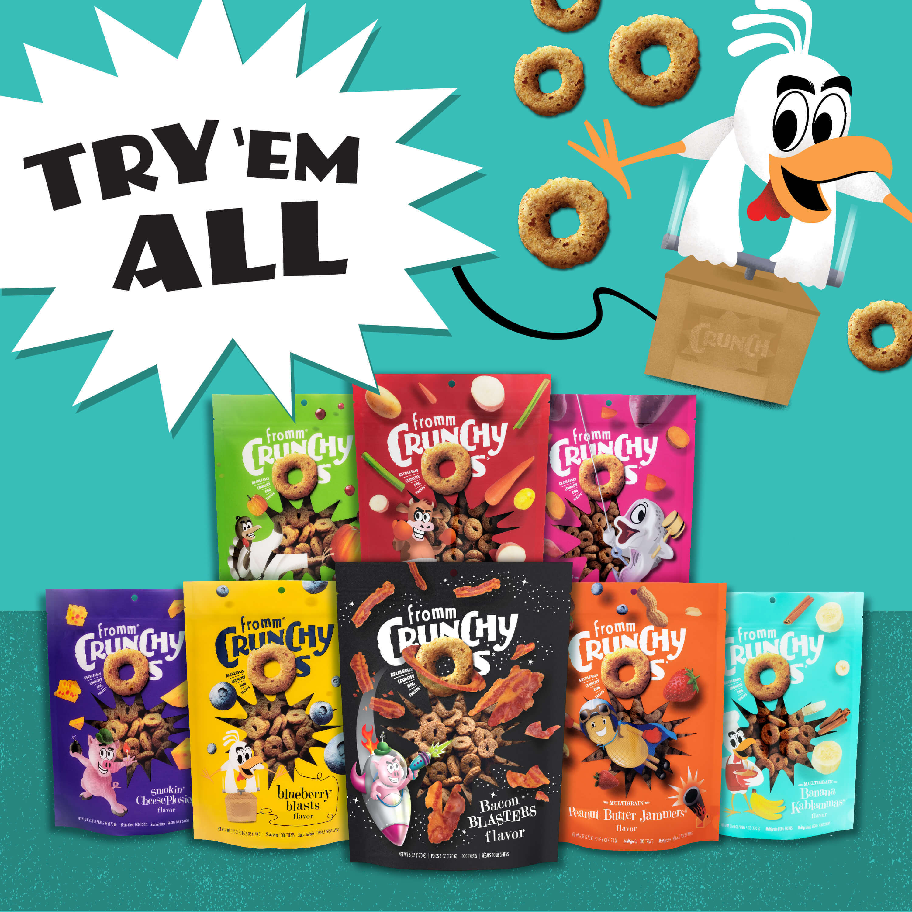 Fromm Crunchy O's offer a wide variety of flavours to suit every dog! We're sure you're dog will find 1 if not 2 as their favourite dog treat!
