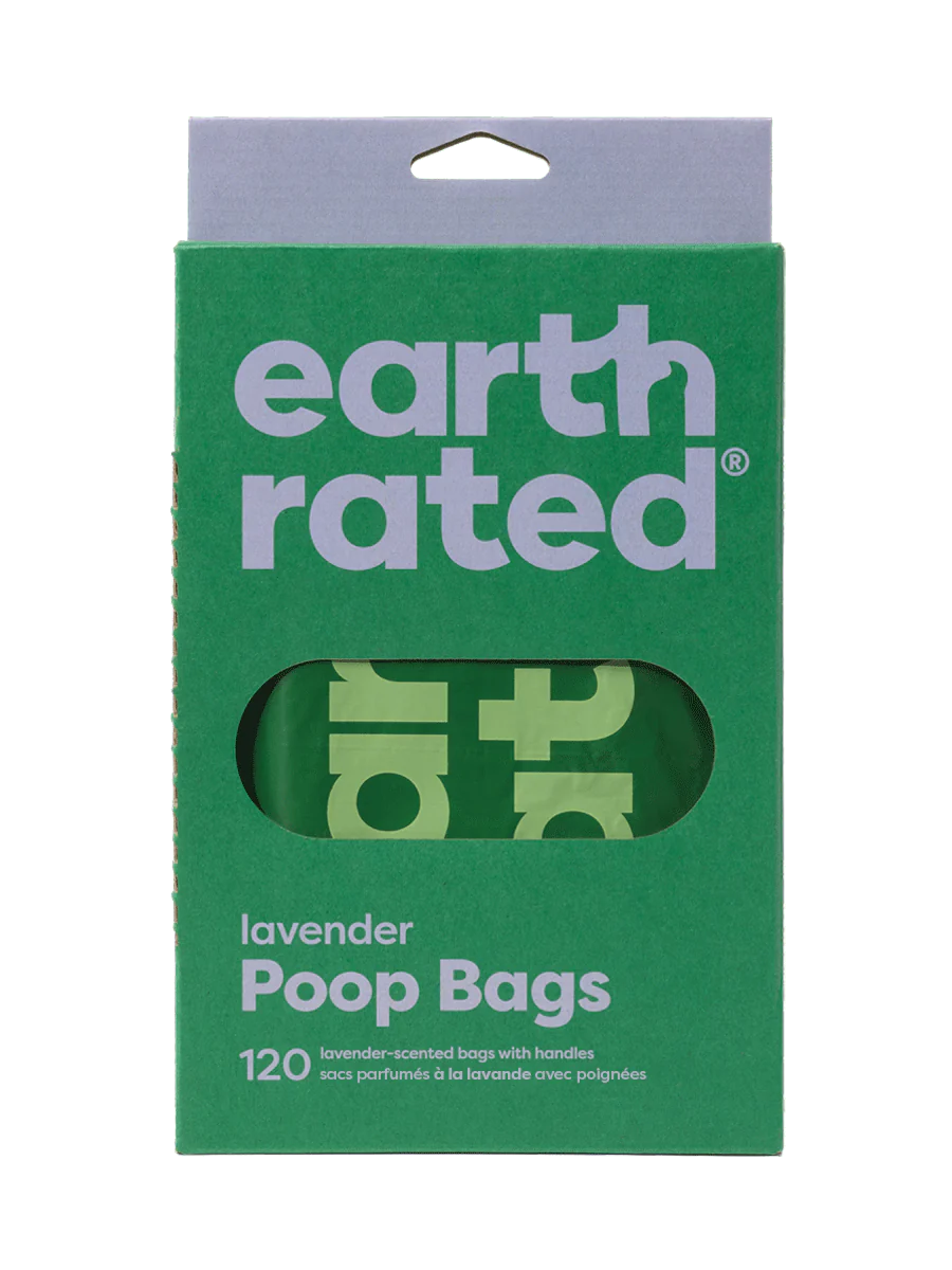 A front-facing image of Earth Rated handle bags, designed for quick tying and mess-free disposal.