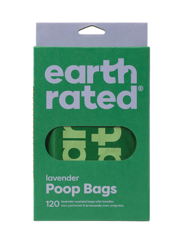 A front-facing image of Earth Rated handle bags, designed for quick tying and mess-free disposal.
