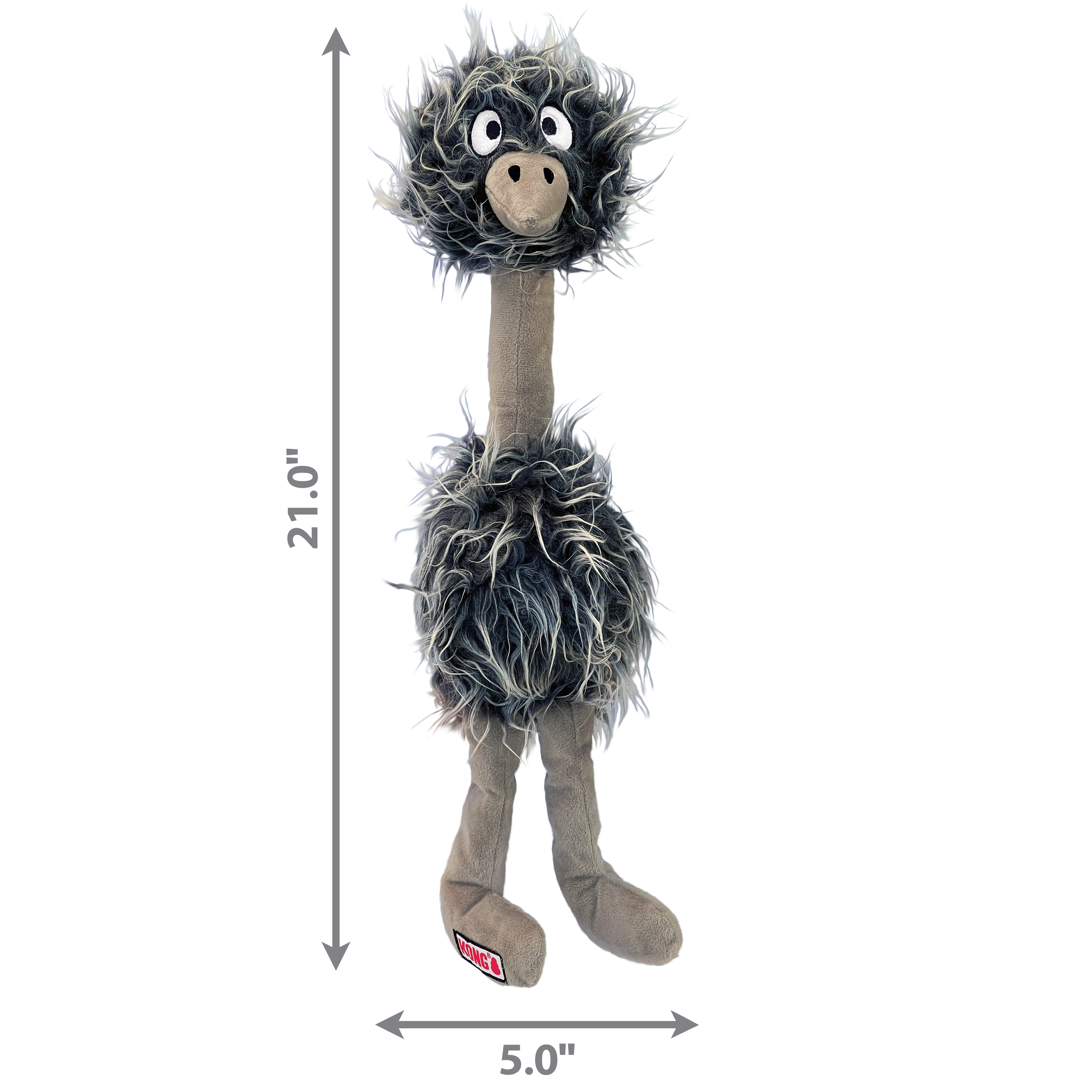 KONG Comfort Jumbo Bird in sleek grey, with long plush material perfect for snuggling and play.