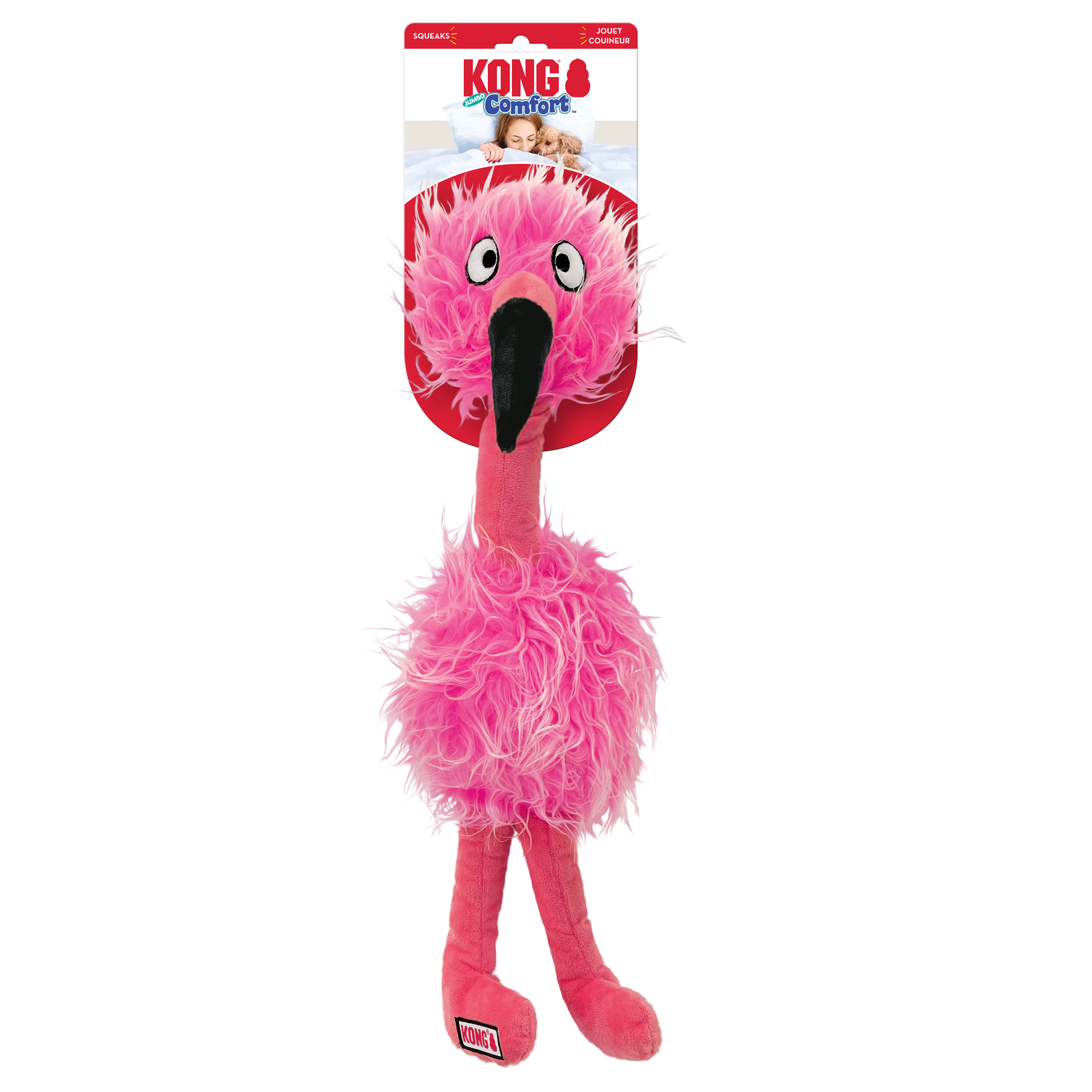 KONG Comfort Jumbo Bird in bright pink, featuring ultra-soft plush material and a floppy body.