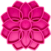 An image of the Soda Pup Mandala Slow Feeder in a bright pink color, featuring the unique mandala design that encourages slower eating and provides mental stimulation.