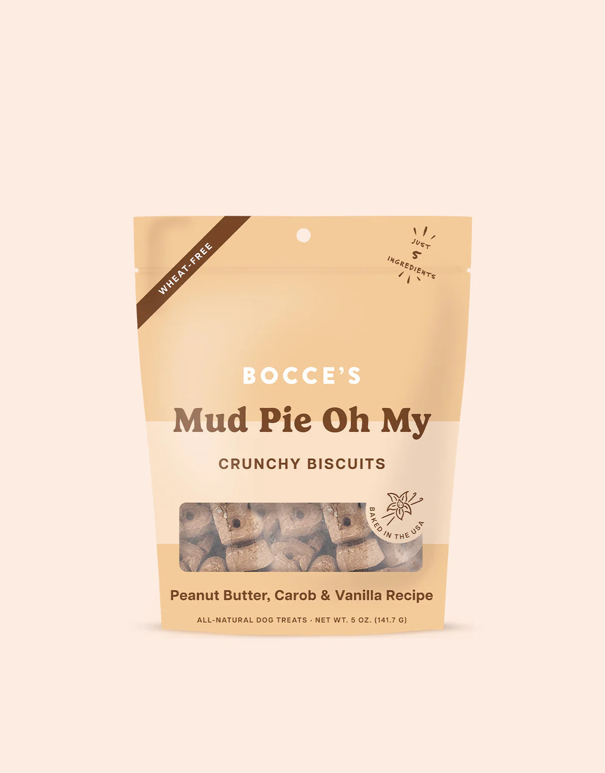 Bocce's Bakery Mud Pie... Oh My Crunchy Treats: A delectable delight with real peanut butter and carob, perfect for pups craving a crunchy treat