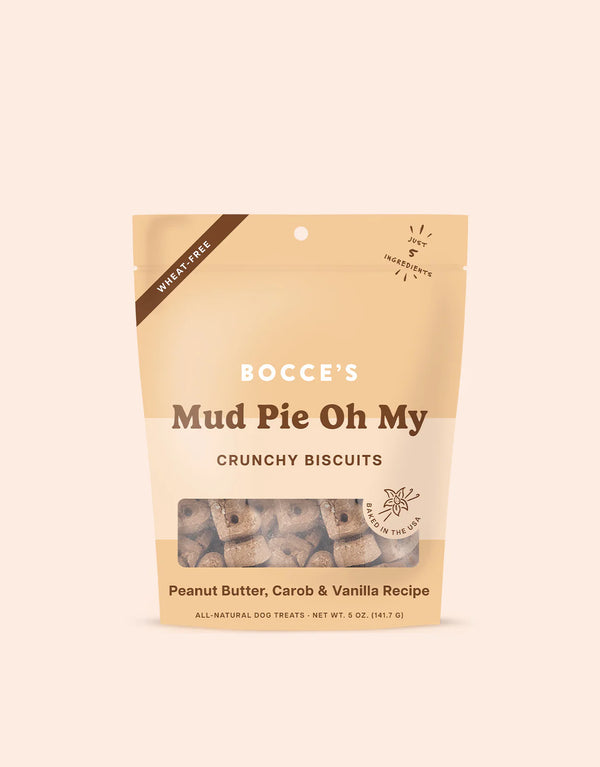 Bocce's Bakery Mud Pie... Oh My Crunchy Treats: A delectable delight with real peanut butter and carob, perfect for pups craving a crunchy treat