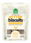 Front of Open Farm Chicken & Oatmeal Better Biscuit bag showing branding and flavour
