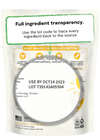 Transparency label on the back of Open Farm Chicken & Oatmeal Better Biscuit bag