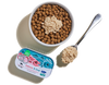 Open Farm Salmon & Cod Topper with kibble, enhancing dog nutrition with delicious, sustainable fish.