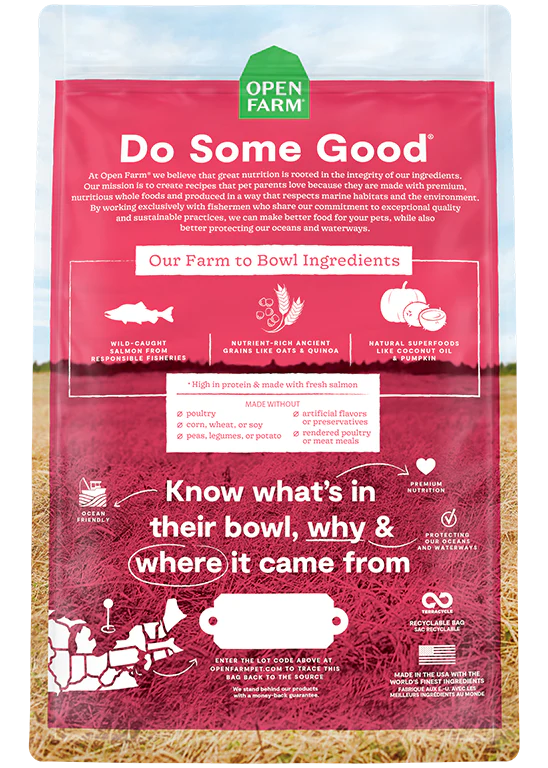 An image showing the back of the bag, highlighting nutritional information and ingredient transparency.