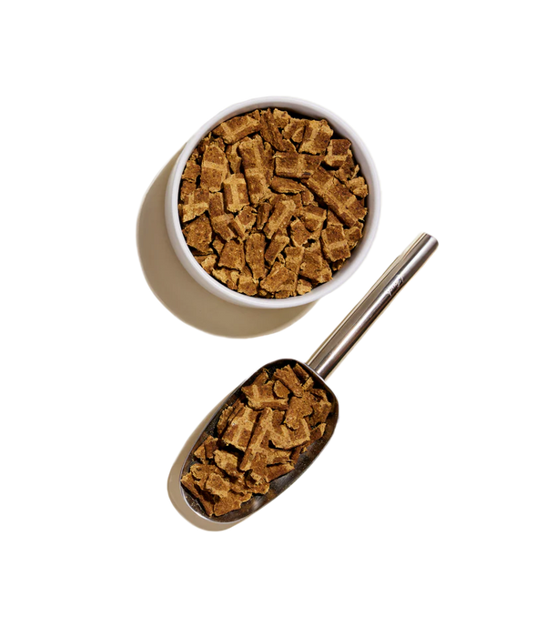Up close phot of Open Farm Air Dried dog food showing the texture of this awesome raw meal topper for dogs.