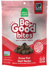 Front view of Open Farm Be Good Bites Grass-Fed Beef Recipe Dog Treats in resealable bag