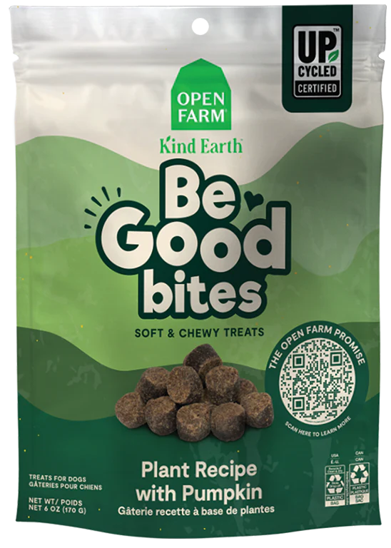 Front view of Open Farm Be Good Bites - Pumpkin bag, showcasing the product and its benefits.