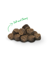 Close-up of Open Farm Be Good Bites highlighting their soft chewy texture and size. Perfect soft and chewy dog treat.