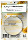 Image emphasizing Open Farm’s commitment to transparency with a QR code for tracing ingredients back to their source.