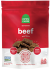 Front view of Open Farm Dehydrated Beef Dog Treats bag showcasing grass-fed beef.