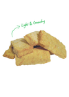 Close-up of Open Farm Dehydrated Cod Fish Dog Treats showcasing crunchy texture.