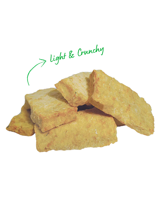 Close-up of Open Farm Dehydrated Cod Fish Dog Treats showcasing crunchy texture.