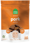 Front view of Open Farm Dehydrated Pork Dog Treats bag featuring humanely raised pork.