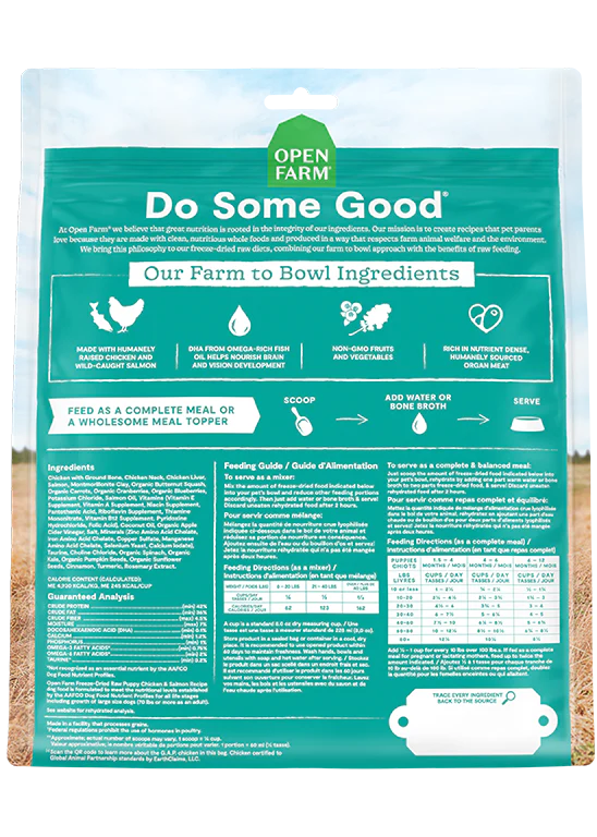 Detailed benefits of Puppy Chicken & Salmon Freeze Dried Raw, with premium protein and organic nutrients for young dogs.