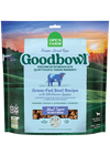 Front of Open Farm Goodbowl Grass-Fed Beef Freeze Dried Topper package, showcasing 70% grass-fed beef protein and six simple, non-GMO ingredients.
