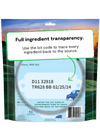 Back of Open Farm Goodbowl Grass-Fed Beef Freeze Dried Topper package, featuring Open Farm’s ingredient traceability for complete transparency.