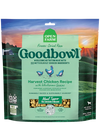Front of Goodbowl Harvest Chicken Freeze Dried Topper package, highlighting 70% chicken protein and six simple, non-GMO ingredients.