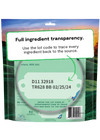 Back of Open Farms Goodbowl Harvest Chicken Freeze Dried Topper package, emphasizing Open Farm’s full ingredient traceability for quality and transparency.