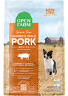 Open Farm Grain Free Pork kibble bag highlighting humanely raised pork and non-GMO superfoods.