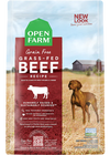 Open Farm Grain Free Grass-Fed Beef kibble bag featuring premium protein and non-GMO ingredients for overall health.
