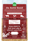Detailed back of Open Farm Grass-Fed Beef kibble bag with ingredient transparency and feeding information.